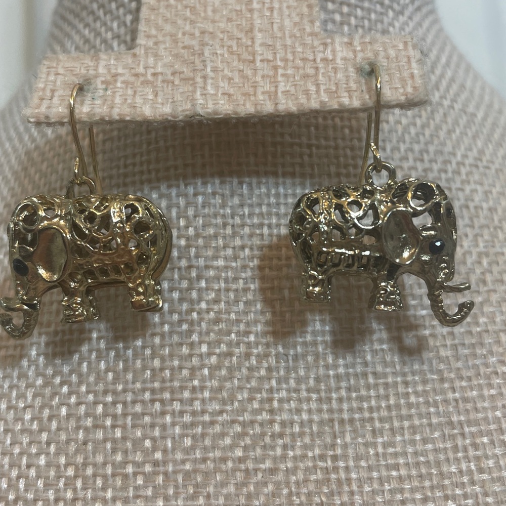 Gold Tone Filigree Elephant Dangle Earrings - Picture 5 of 8
